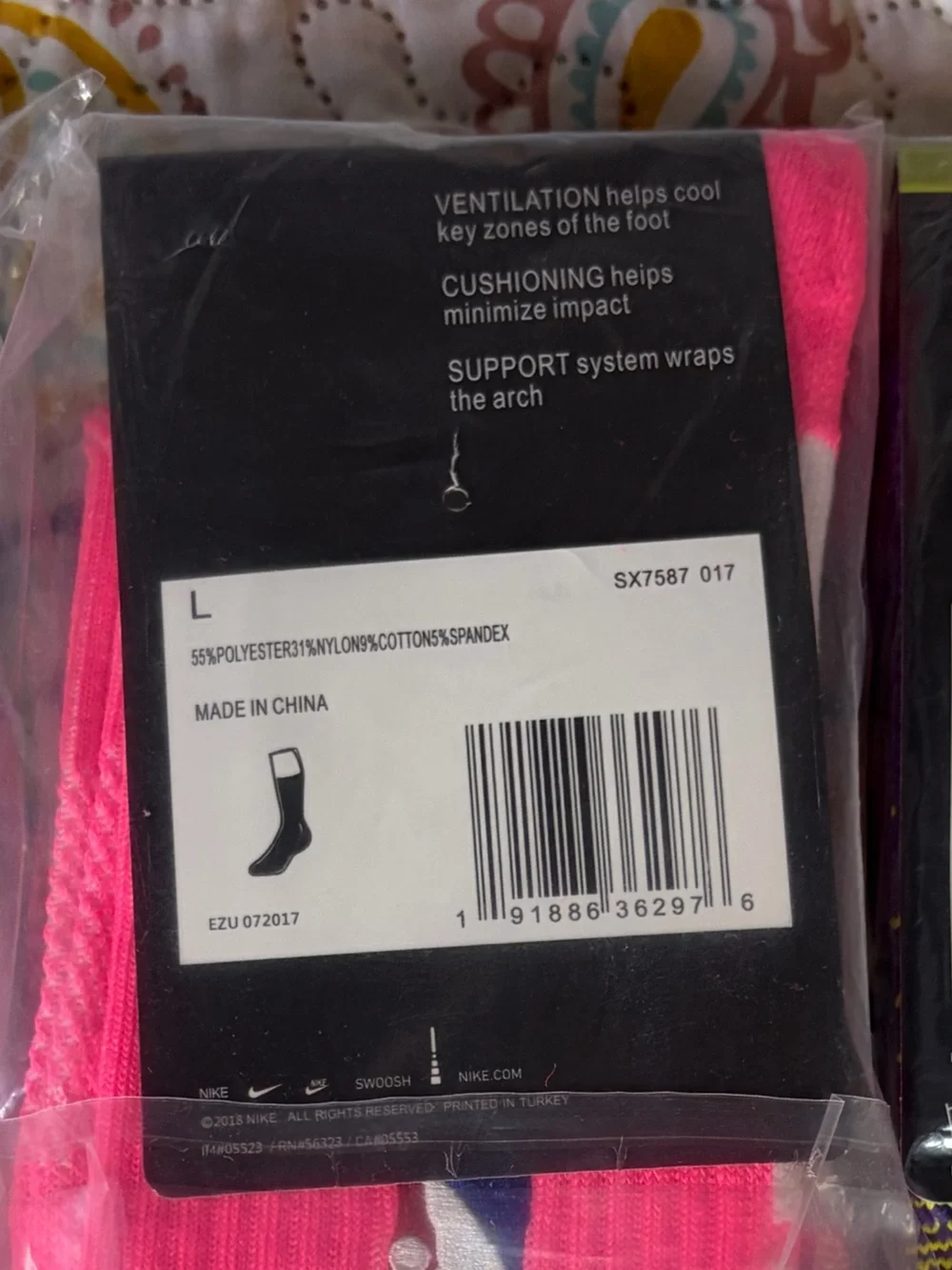 NBA Nike Elite Crew Socks - White, Pink, Yellow & Purple Accent